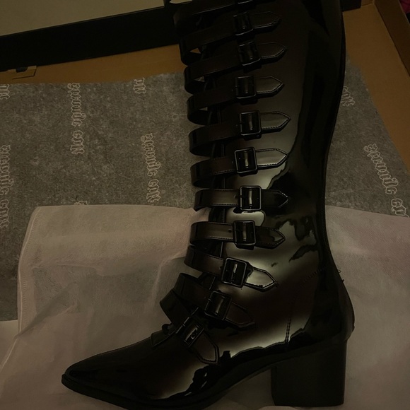 strangecvlt Shoes - Black Knee-High Buckle Boots